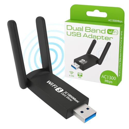 Adaptador Placa Wi-Fi USB 3.0 Dual Band 1300Mbps de Rede com 2 Antenas – Internet Rápida em 5GHz e 2.4GHz, Alta Performance para PC e Notebook