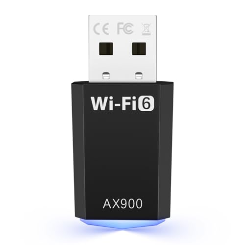 Adaptador WiFi para desktop, AX900 USB WiFi 6 adaptador com banda dupla de 5GHz/2,4 GHz, dongle WiFi, adaptador WiFi sem fio para Windows 10/11, adaptador WiFi 6 USB para PC/desktop/laptop