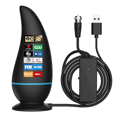 Antena de TV, antena de TV digital HD, recepção de alcance de 800 km com reforço de sinal e base de suporte magnético para canais locais HD 4K 1080P e todas as TVs antigas - cabo coaxial de 5,5 m