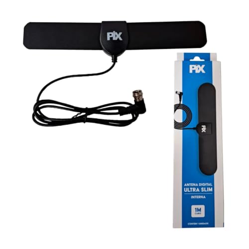 Antena Interna Ultra Slim 4K, HDTV, VHF, UHF Digital Conector F 90 Graus 5DBI - Cabo 1 Metro PIX - 1
