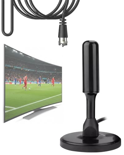 Antena TV Digital HDTV Interna/Externa - Cabo com 3m – UHF|VHF|Full HD, Base Magnética - Imã, Cabo Coaxial 75 Ω, 3,5 dBi | Resistente à Água - Compatível Com Samsung, LG, Philco, Philips, Smart TV