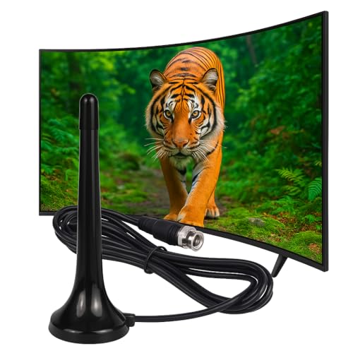 Antena TV Digital Interna UHF VHF 4-6 dBi, Cabo 3m, Preta - Compativel com qualquer Modelo de TV e Conversor Digital