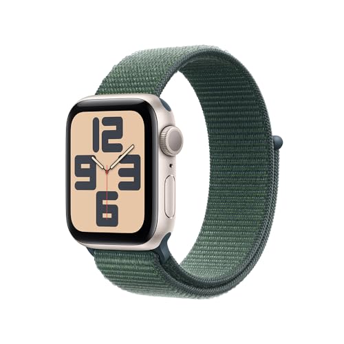 Apple Watch SE GPS • Caixa estelar de alumínio – 40 mm • Pulseira loop esportiva verde-lago