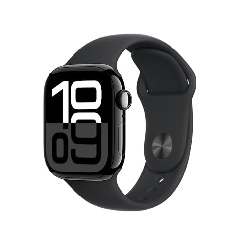 Apple Watch Series 10 GPS • Caixa preta brilhante de alumínio – 42 mm • Pulseira esportiva preta – P/M