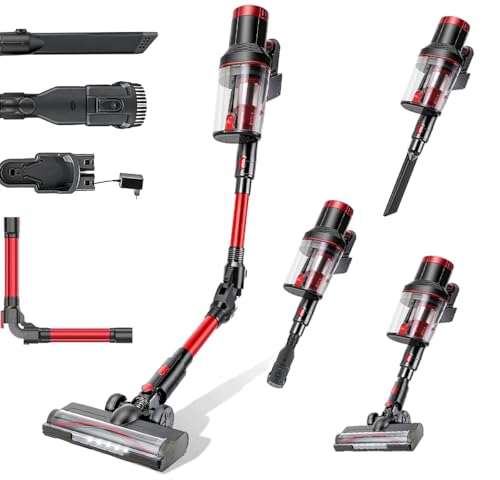 Aspirador de pó sem fio com tela de LED, dobrável em 180°, aspirador de pó vertical com tela sensível ao toque, 3 velocidades ajustáveis, capacidade de 1,5 L, acessórios incluídos