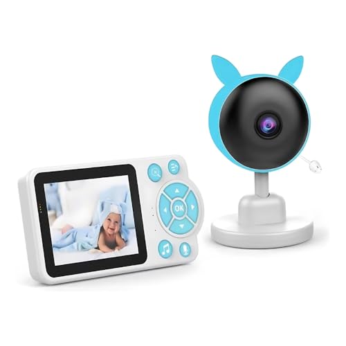 Babá Eletrônica com Tela LCD 2,8 Polegadas, Câmera 720P, Monitor de Temperatura, Visão Noturna, Bateria 2600mAh (Azul) - 1