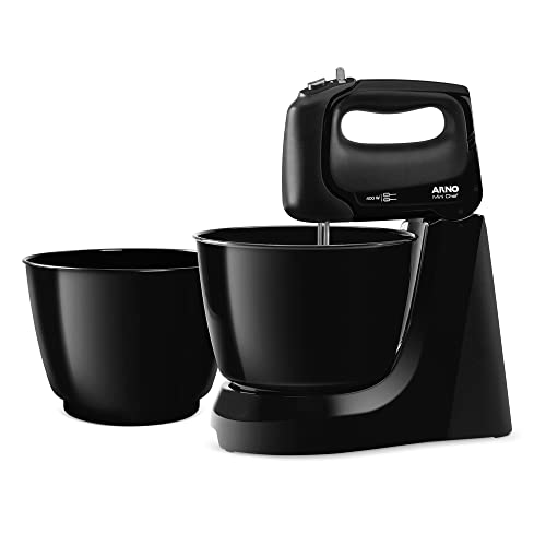 Batedeira Arno Mini Chef Portátil 400W com 2 Tigelas de 4 Litros 4 velocidades Função Pulsar Preta HM11 220v - 1