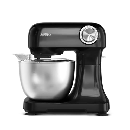 Batedeira Arno Planetária Bake Easy KM10, 500W, Preta com Tigela Inox, 3,5L, 12 Velocidades, Transmissão Direta, 3 Batedores, Tampa Anti-Respingos e Design Compacto, 110V - 1