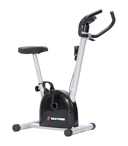Bicicleta Ergométrica Vertical, Compacta, Assento Ajustável, Monitor de Velocidade, Preta e Prata. - 1