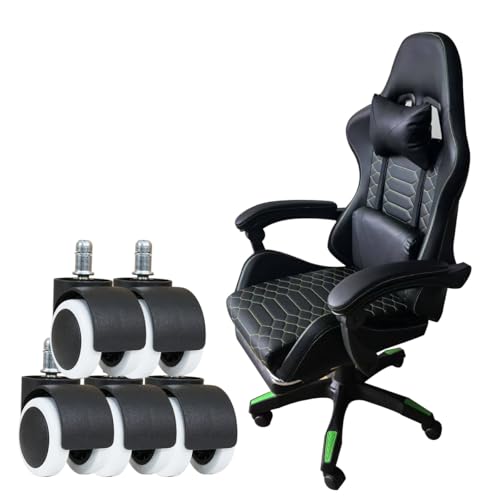 Cadeira Gamer Ergonomica com 2 Grupo em conjuntos de cinco Rodas(Rodízios com Travão e Rodízios Padrão) e Apoio Cervical Ajustável Preto e Verde