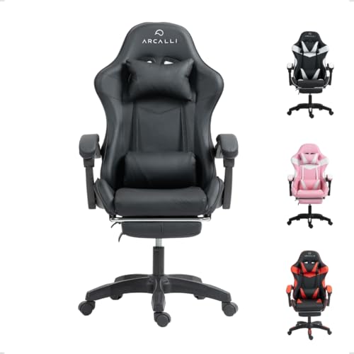 Cadeira Gamer Escritório Arcalli Ergonômica Profissional Descanso de Pernas (Preto) - 1