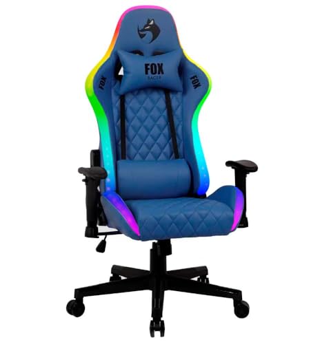 Cadeira Gamer Fox Racer, até 130kgs, com RGB e Iluminação LED, com almofadas, Reclinável, Azul