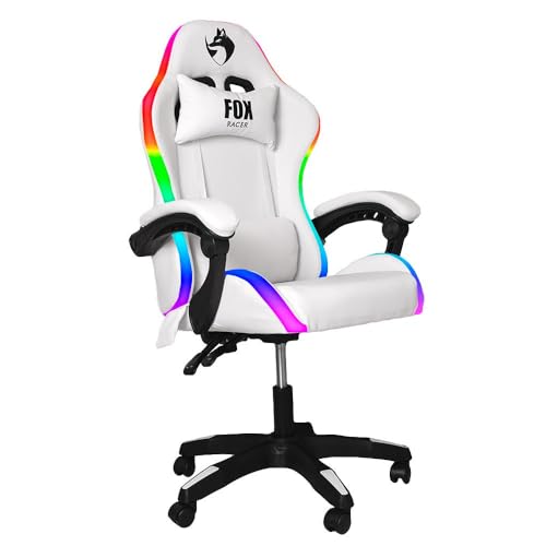 Cadeira Gamer Fox Racer Nordic Rgb Encosto Ajustavel Branca Até 120kg