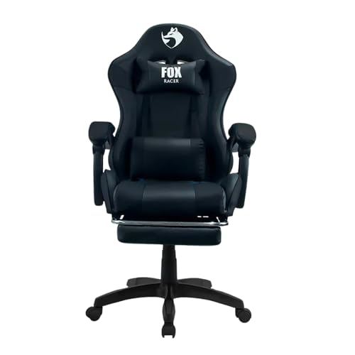 Cadeira Gamer, Fox Racer Preta, Reclinável 135°, Ergonômica com Apoio de Pés, Giratória 360º, Suporta até 120kg Deluxe