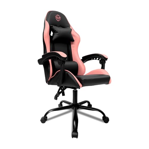 Cadeira Gamer TGT Heron Preta e Rosa | Reclinável 90°-135° | Espuma Moldada | Apoio de Braço Fixo | Base em Aço | Pistão Classe 4 | Até 120kg | TGT-HR-BPK01
