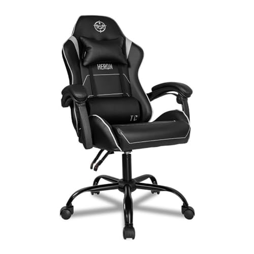 Cadeira Gamer TGT Heron TC | Espuma Moldada | Almofadas para Lombar e Pescoço | Suporta até 120kg | Ajuste de Inclinação | Braço Fixo | Preto e Cinza | TGT-HRTC-BL02