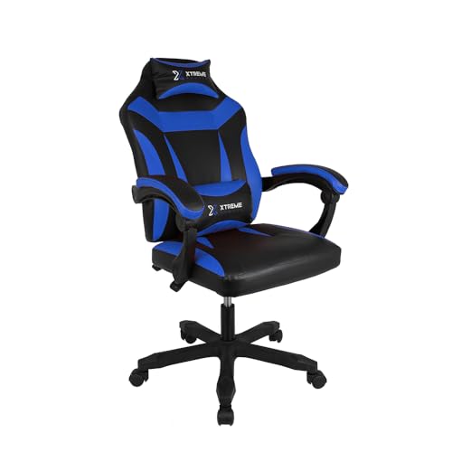 Cadeira Gamers Xtreme Supra Ergonômica, Confortável, Design Moderno, Estilo para Jogadores Exigentes, Ajuste de Altura, Reclinável, Apoio de Cabeça, Braços, Pés, nas Cores Azul e Preta.