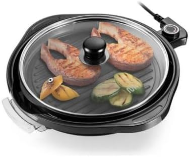 Churrasqueira Elétrica de Mesa Redonda, 40cm, 1200W, Antiaderente, Termostato Ajustável, Preta, 220V