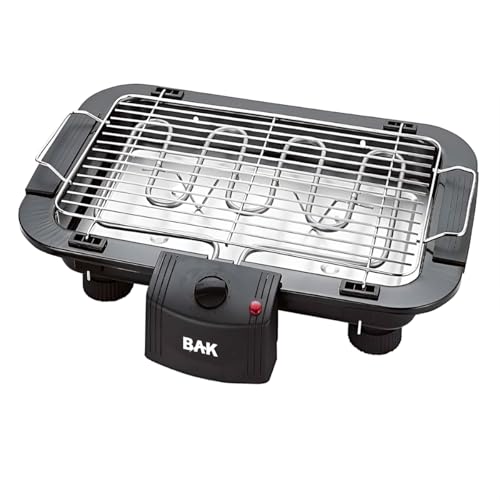 Churrasqueira Elétrica Portátil, Preta, Grelha em Inox, 220V, 6 Níveis de Aquecimento, Bandeja Antiaderente