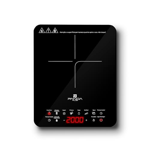 Cooktop Indução Portátil Panda Plus 1 Boca Controle Temperatura Compacto Eficiente Compatível Sofisticado Gourmet Preto 220V - 2000W