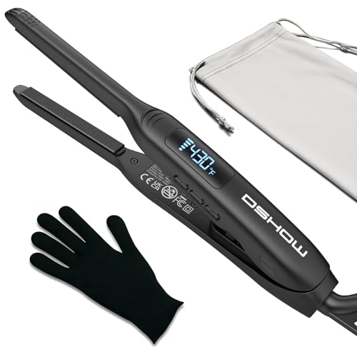 DSHOW Chapinha Tipo Lápis, 3/10" chapinha,corte Pixie e franja, mini alisador de cabelo com tela de LED, temperatura ajustável, desligamento - 1