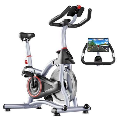 FINYQBET Bicicleta Ergométrica - Spinning, Silenciosa, Com Relógio Eletrônico, Suporte para Tablet, Suporta até 200cm e 150kg, Ajustável para Casa ou Academia, Sistema de Resistência de Feltro de Lã (Preto) - 1
