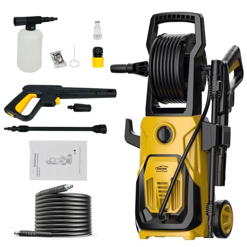 FINYQBET Lavadora de Alta Pressão 2000W, 127V, 120 Bar, 8 L/min, Com um Carretel de Mangueira Giratório, Cabo INMETRO e Rodas Móveis, Ideal para Limpeza Residencial, Carros, Garagens e Pátios (127V)
