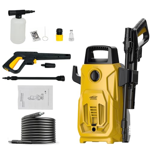 FINYQBET Lavadora de Alta Pressão Elétrica 1800W 90 Bar 7 L/min, com Aplicador de Detergente e Lança Regulável - Ideal para Carros, Garagens, Pátios - Limpeza Poderosa para Casa e Trabalho (127V)