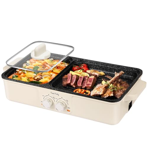 Food Party Churrasqueira elétrica 2 em 1 e panela quente, sem fumaça, 1500 W, aço inoxidável, estilo moderno