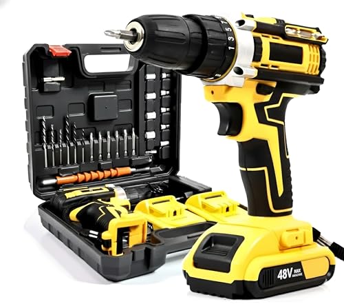 Furadeira e Parafusadeira de Impacto Sem Fio 48V Com LED, 2 Baterias Recarregáveis, Kit 32 Acessórios + Maleta Premium – Alta Potência para Uso Profissional e Doméstico - 1