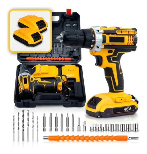 Furadeira e Parafusadeira de Impacto Sem Fio 48V com LED 2 Baterias Recarregáveis Bi-volt e Acessórios Maleta Completa para Uso Profissional e Doméstico - 1