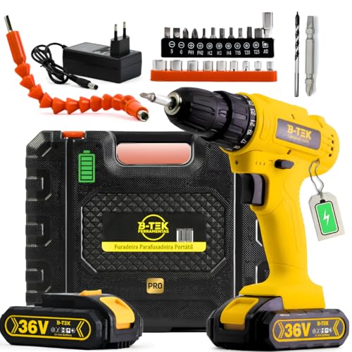Furadeira e Parafusadeira Portátil Sem Fio a Bateria 36V + Kit Maleta com acessórios 24 peças - 110/220V - 1