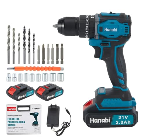 Hanabi Furadeira Parafusadeira de Impacto 21V Sem Fio Motor Brushless com LED Maleta,1450 RPM 44N.m 2 Baterias 2.0Ah Kit Parafusadeira Eletrica Com 2 Baterias de 2,0Ah 10mm - 1