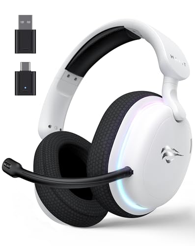 Havit Fone de Ouvido Gamer Five-Mode Fuxi-H7 White Black, Sem fio e Com Fio, Wireless 2,4GHz, Bluetooth, USB, Cabo 3,5mm, Falante de 40 mm, Microfone Destacável com Cancelamento de Ruído - 1