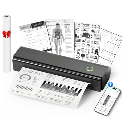 Impressoras portáteis NDYIN sem fio para viagens, impressora térmica sem fio N80 Bluetooth sem tinta, suporta 21,6 cm x 28 cm letra dos EUA e tamanho A4 - 1