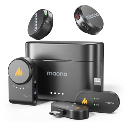 Microfones de Lapela Sem Fio Maono Wave T5 - Versão Combo Completo