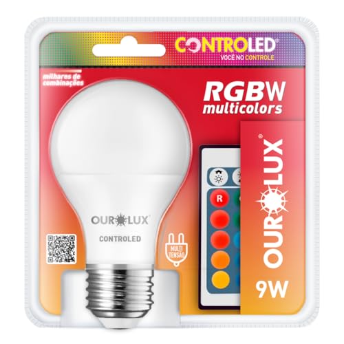Lâmpada Inteligente LED RGB Bivolt Multicores Com Controle Remoto 15 Opções de Cores Controled RGBW 9W Multicolors Lâmpada Led RGB 9w Ourolux - 1