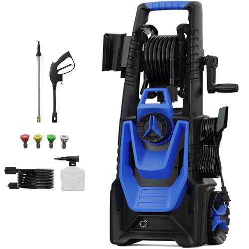 Lavadora de alta pressão - Lavadora elétrica de 5000PSI com canhão de espuma, 4 bocais de conexão rápida, máquina de limpeza de alta pressão para calçadas/pátios/carros/cercas/limpeza doméstica