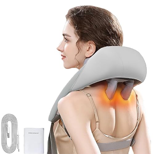Massageadores para pescoço e ombro com calor, massageador de pescoço Goletsure, massageador shiatsu para pescoço e costas com calor, massagem manual simulada 5D cabeça grande (cinza) - 1