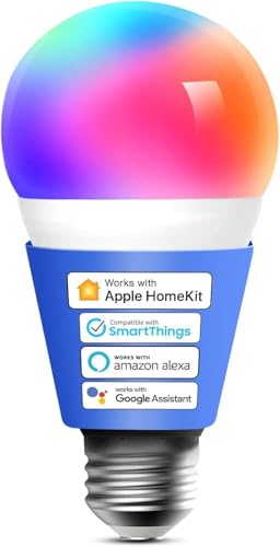 meross Lâmpada LED inteligente, lâmpadas LED WiFi inteligentes compatíveis com Apple HomeKit, Siri, Alexa, Google Home e SmartThings, regulável E26 multicolorido 2700K-6500K RGBWW, equivalente a 900 - 1