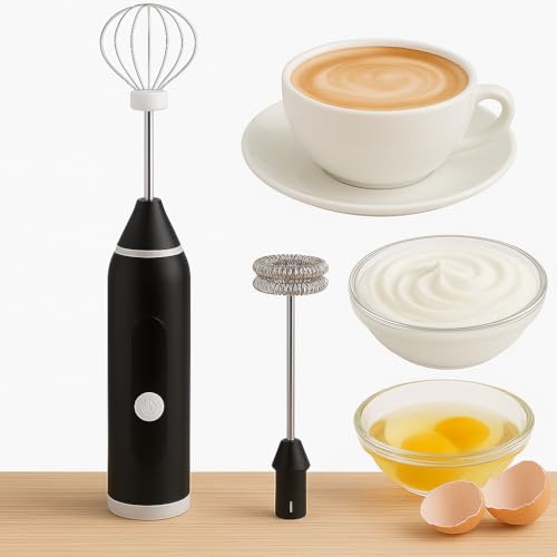 Mini Mixer Portátil USB Recarregável Misturador de Bebidas, Ovos e Leite – 3 Velocidades, 2 Batedores de Aço Inoxidável, Compacto e Leve para Cozinha, Café e Viagem (Preto) - 1
