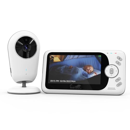 Monitor de Bebê com Câmera, Tela LCD 4,3 Polegadas, Visão 720p, Visão Nocturna,Áudio Bidirecional, Branco