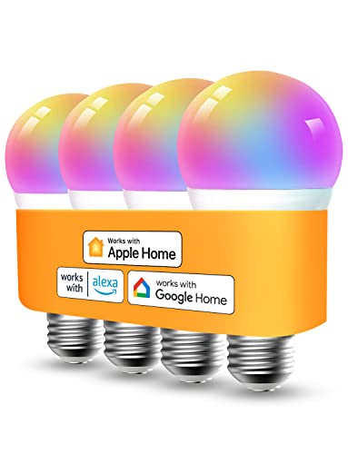Refoss Lâmpadas inteligentes funcionam com Apple HomeKit, lâmpadas inteligentes que mudam de cor, compatíveis com Siri, Alexa e Google Home, lâmpada LED A19, encaixe E26, 2700K-6500K regulável, 9W 810 - 1