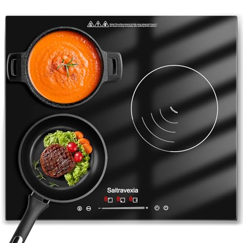 Saitravexia Cooktop De Indução De 24 Polegadas, 3 Bocas, Fogão De Indução Embutido De 5400 W, Cooktop Elétrico Com 3 Bocas De Reforço De Potência, Trava Para Crianças, 9 Níveis De Potência, Tempori - 1