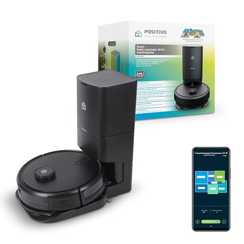 Smart Robô Aspirador Wi-Fi Autolimpante PRA2000 Positivo Casa Inteligente, 3 em 1 Varre, Aspira, Passa Pano, Autolimpante, Mapeamento Inteligente, Retorna Para a Base, Comando de voz e Aplicativo