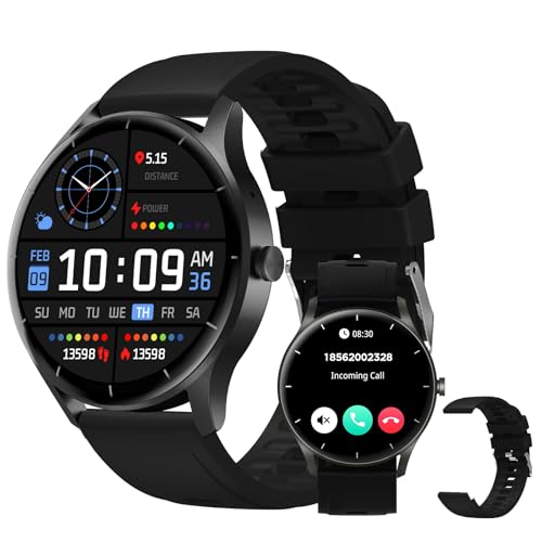 Smartwatch PEJE Relógio Smartwatch com Pulseira Extra - Tela Touch HD 1.28",À Prova d'Água 1ATM,Faz Chamadas Bluetooth,123+ Modos Esportivos,Bateria de 5-7 Dias,Compatível com iOS/Android.(Preto)