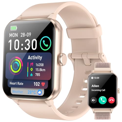 Smartwatch,Relógio Inteligente Tela Full Touch 1.85" para Mulheres,100+ Modos Esportivos,Chamadas Bluetooth, Assistente de Voz, Compatível com iOS/Android,Inclui 2 Pulseiras,Rosa