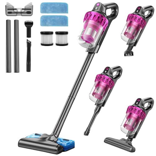 Sucção e reboque aspirador de pó vertical sem fio, Ajuste de 3 velocidades, Tanque de água removível, Equipado com cabeça de escova dois em um, elemento filtrante×2, Sucção de boca plana, pano×2