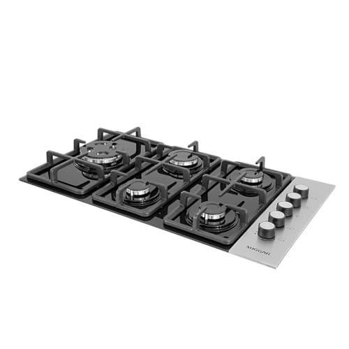 SUGGAR COOKTOP VIDRO PRETO E INOX A GÁS 5 QUEIMADORES ESMALTADOS DIFERENTES TAMANHOS TREMPES FERRO FUNDIDO FG5335VPIX - 1