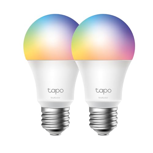 Tapo L530E (2-pack), lâmpadas inteligentes Wi-Fi, multicoloridas, E26, 806 lúmens, reguláveis, controle remoto por aplicativo e controle por voz, compatíveis com Alexa e Google Home. - 1